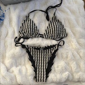 Black and White Striped Bikini Set